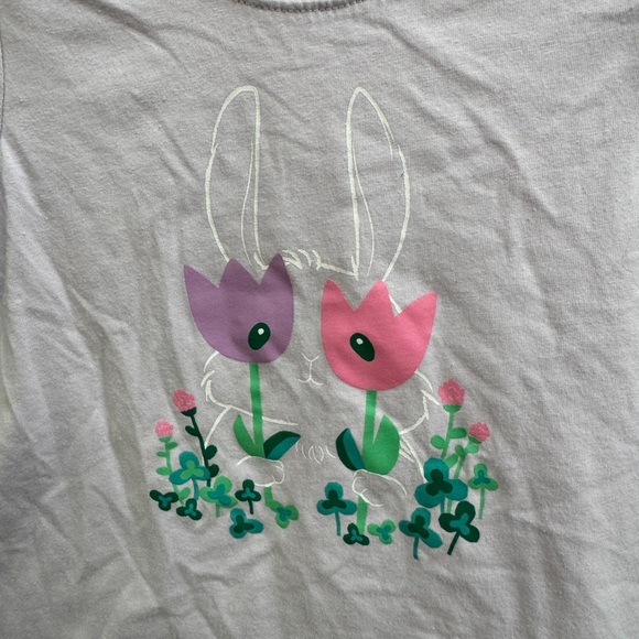 Cat & Jack 3T Girls Purple Floral Rabbit Easter Short Sleeve Tee Shirt Blouse - Picture 3 of 5